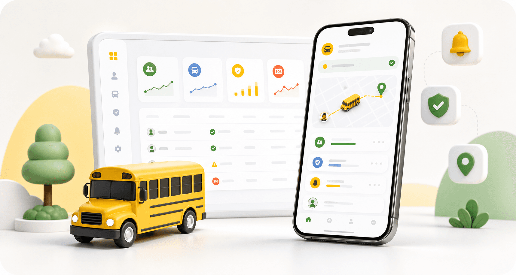 Simulated Yaato school transport dashboard product preview
